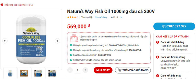 Nature's Way Fish Oil 1000mg 200 Capsules được bán trên Dr Vitamin